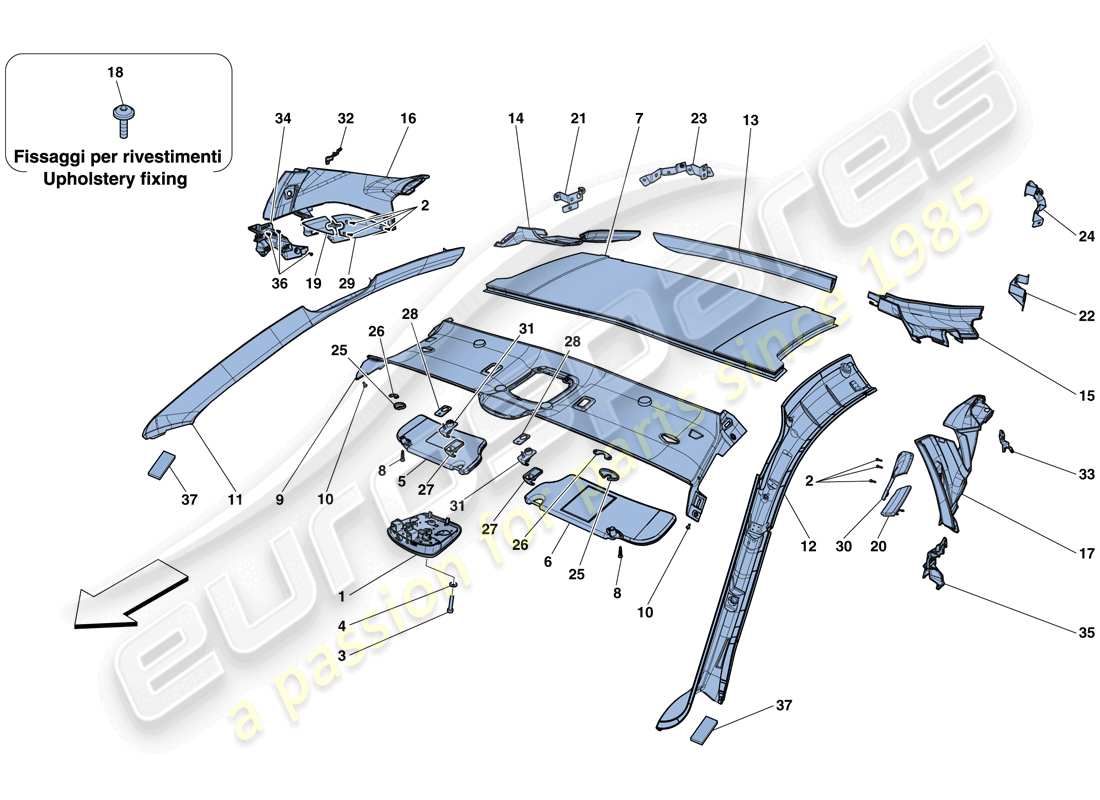 ferrari f12 tdf (europe) headliner trim and accessories parts diagram