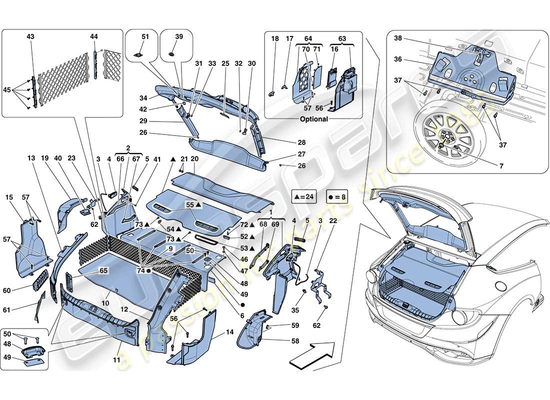 ferrari ff (europe) luggage compartment mats part diagram