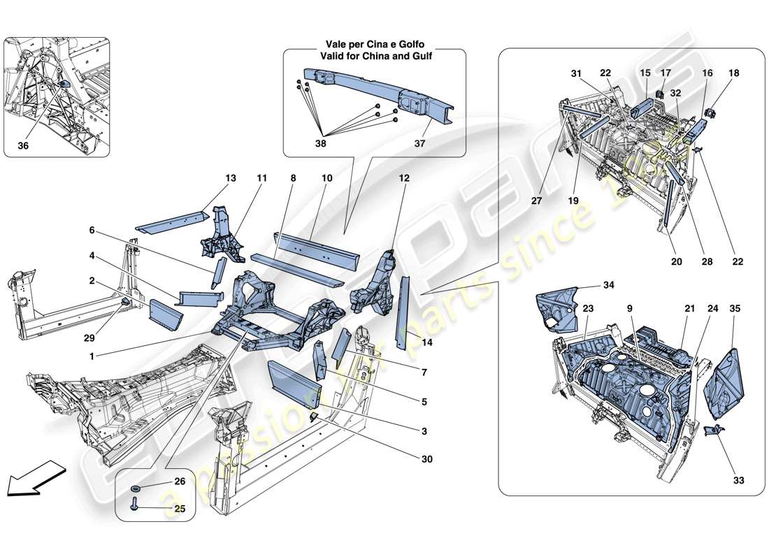 ferrari f12 berlinetta (usa) structures and elements, rear of vehicle part diagram