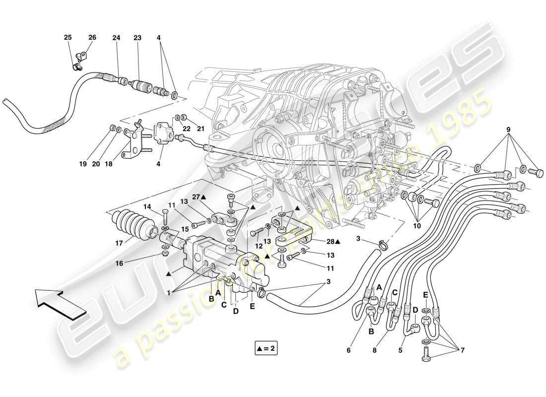 ferrari 599 gtb fiorano (rhd) f1 clutch hydraulic control part diagram