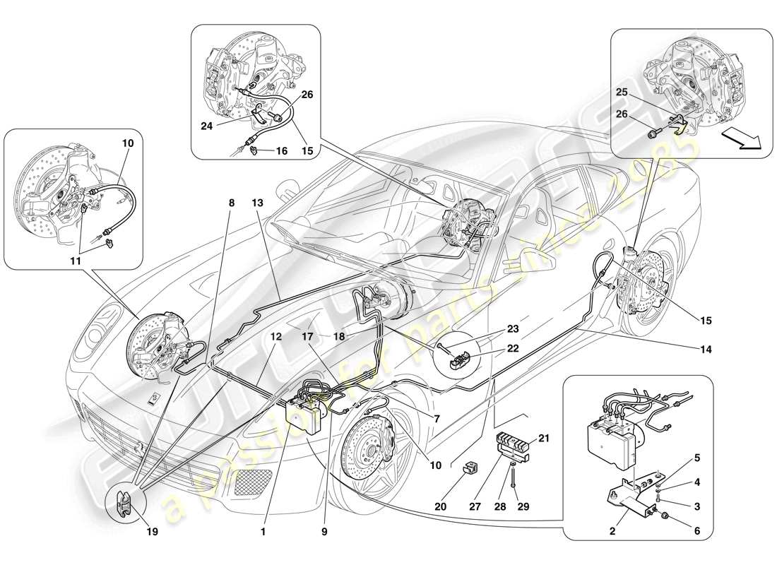 ferrari 599 gtb fiorano (usa) brake system part diagram