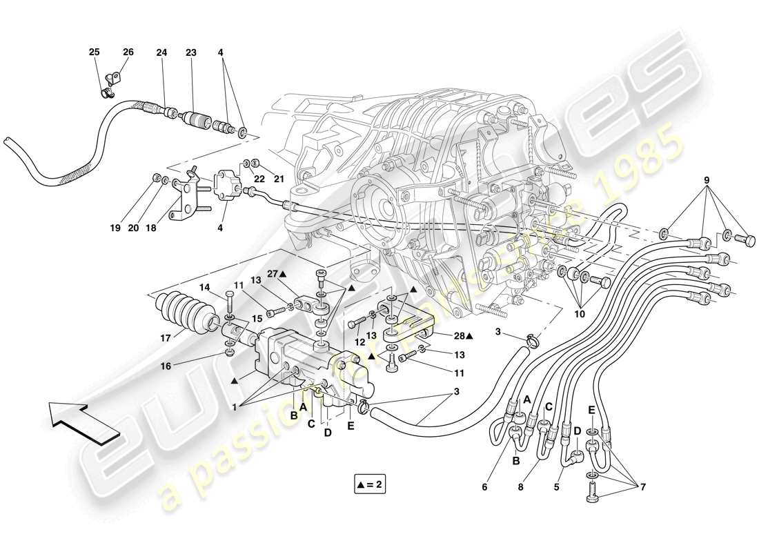 ferrari 599 gtb fiorano (usa) f1 clutch hydraulic control part diagram