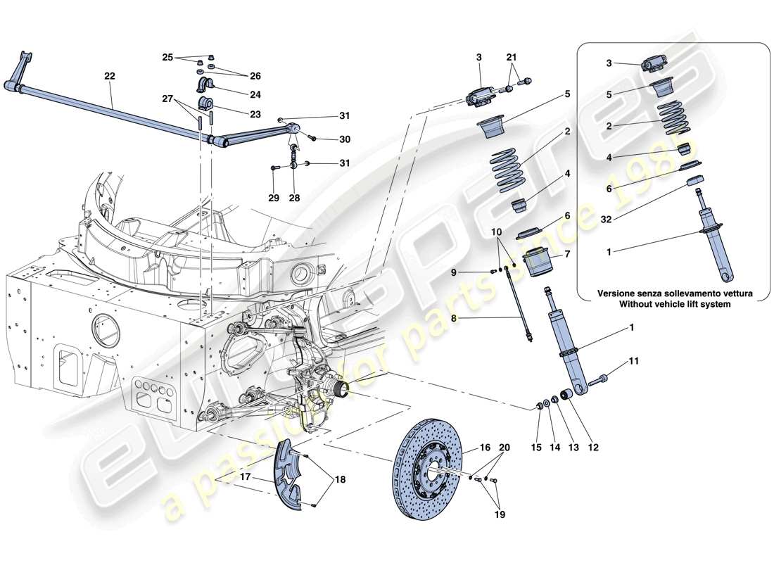 ferrari laferrari aperta (europe) front suspension - shock absorber and brake disc part diagram