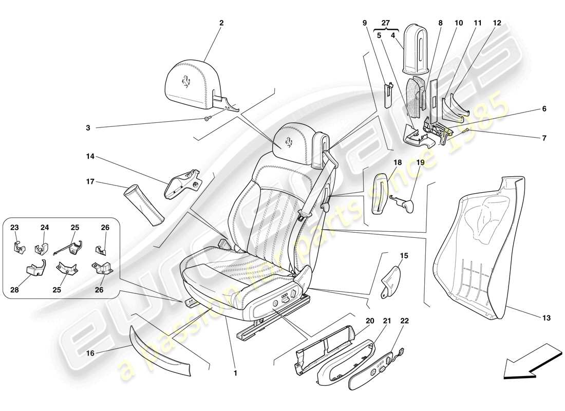 ferrari 612 scaglietti (usa) electric front seat - trim and accessories part diagram