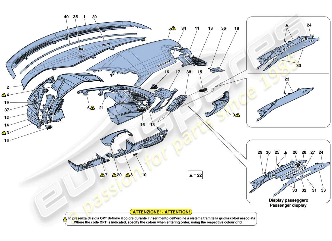 ferrari 488 spider (usa) dashboard - trim part diagram