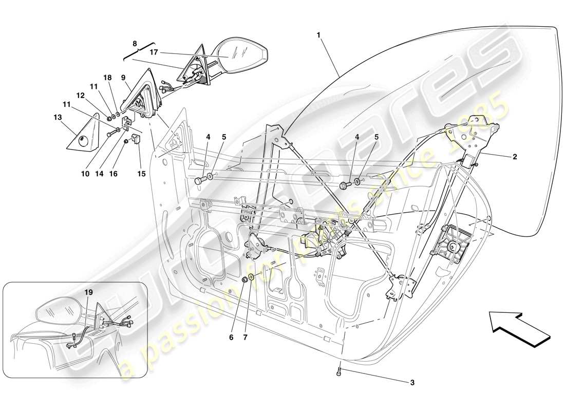 ferrari 599 sa aperta (rhd) doors - power windows and rear-view mirror part diagram