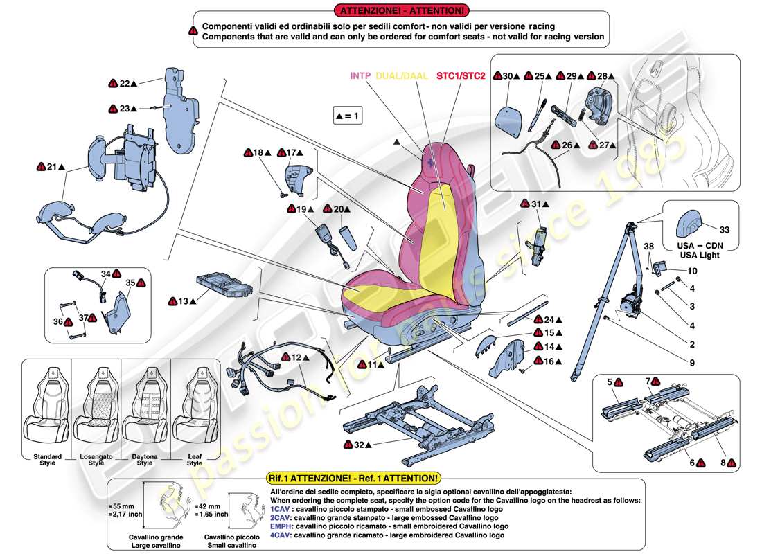 ferrari f12 berlinetta (europe) front seat - seat belts, guides and adjustment parts diagram