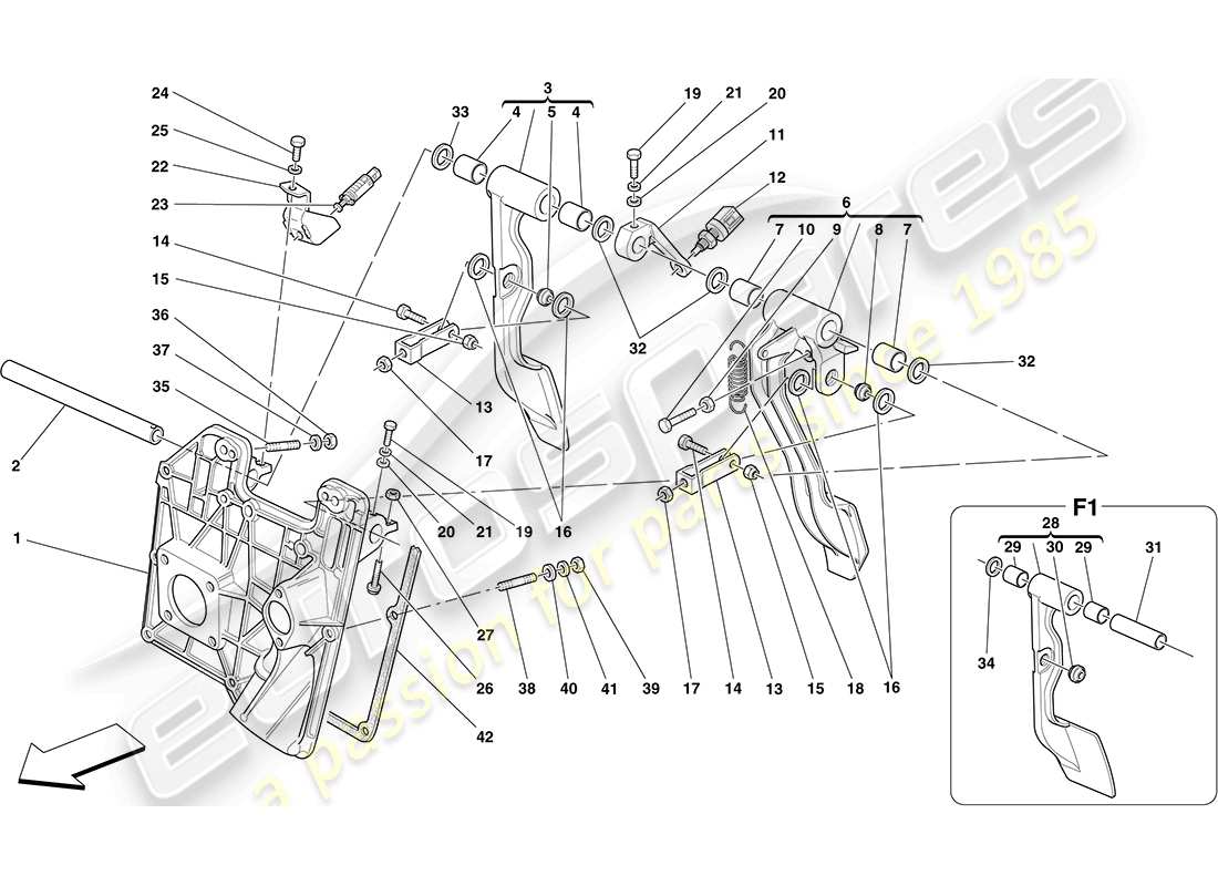 ferrari f430 coupe (rhd) pedal board parts diagram