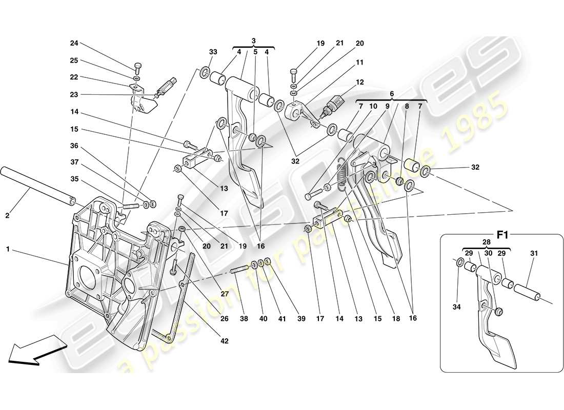 ferrari f430 coupe (rhd) pedal board part diagram