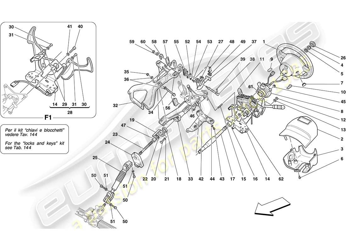 ferrari f430 coupe (rhd) steering control part diagram