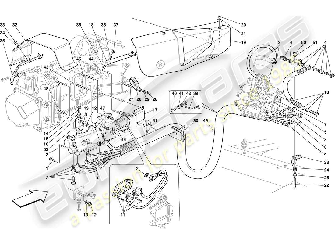 ferrari f430 coupe (rhd) f1 gearbox and clutch hydraulic control parts diagram