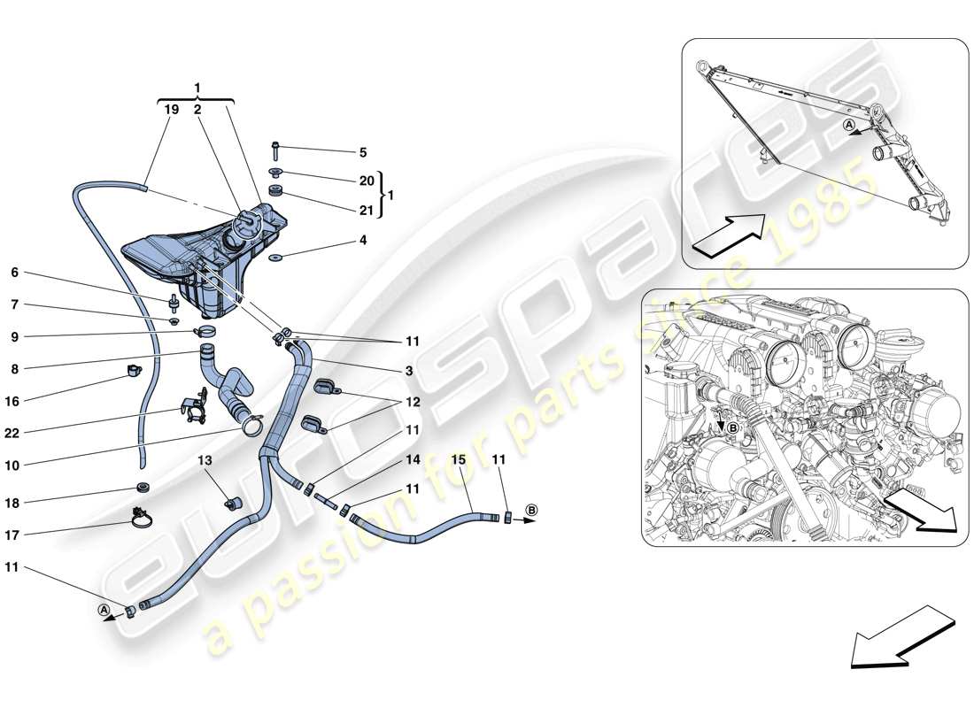 ferrari gtc4 lusso t (usa) cooling - header tank and pipes parts diagram