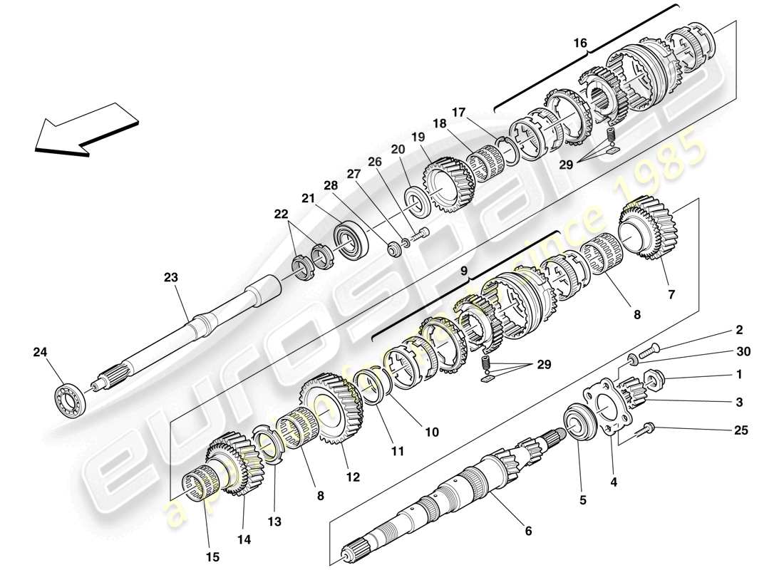 ferrari f430 scuderia spider 16m (rhd) primary shaft gears parts diagram