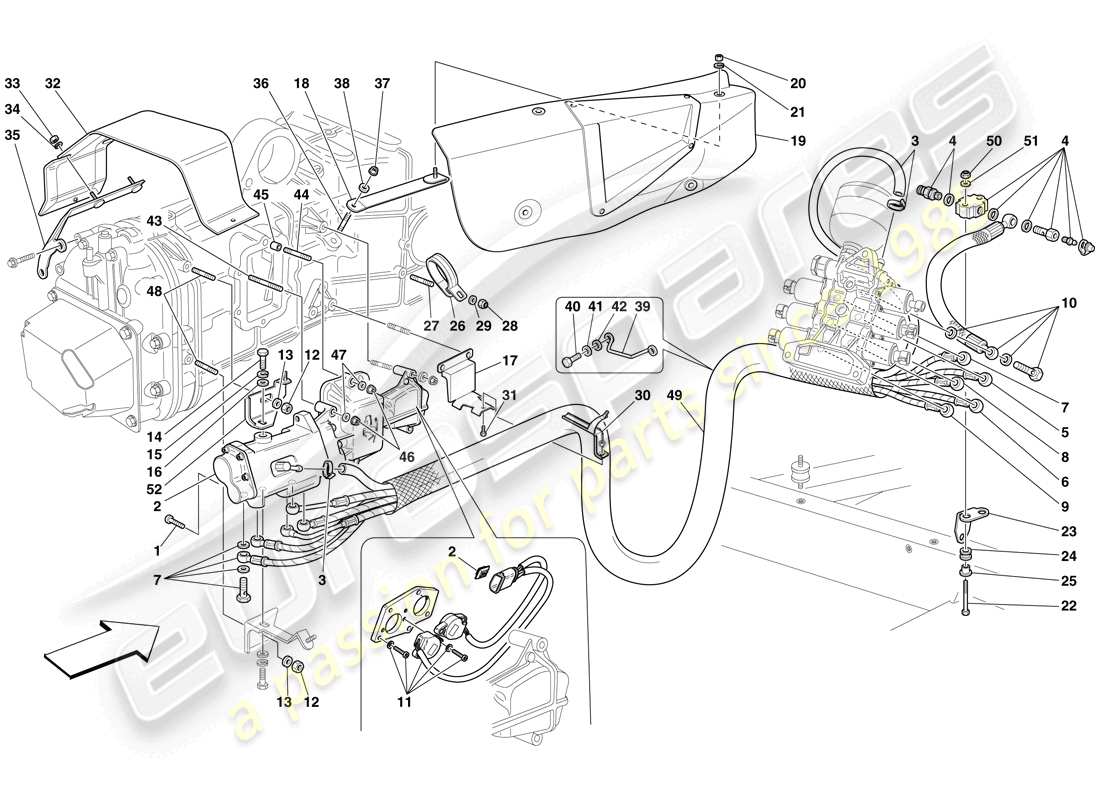 ferrari f430 spider (europe) f1 gearbox and clutch hydraulic control part diagram