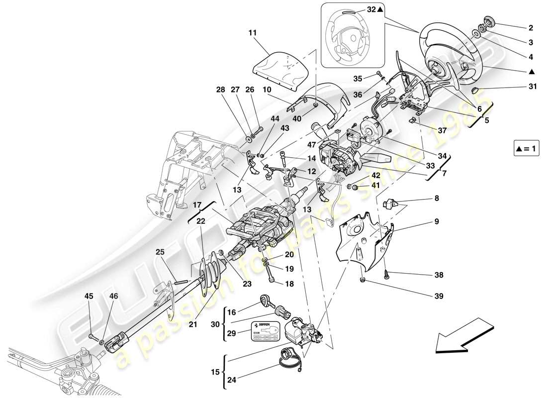 ferrari 599 gto (europe) steering control part diagram