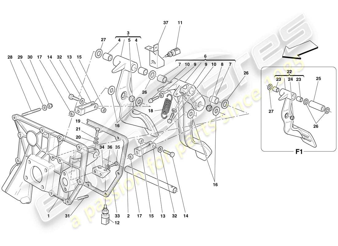 ferrari f430 spider (europe) pedal board part diagram