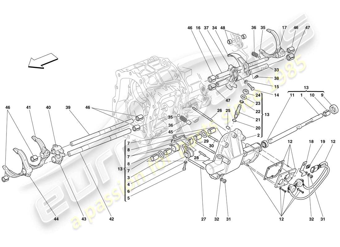 ferrari 612 sessanta (usa) internal gearbox controls parts diagram