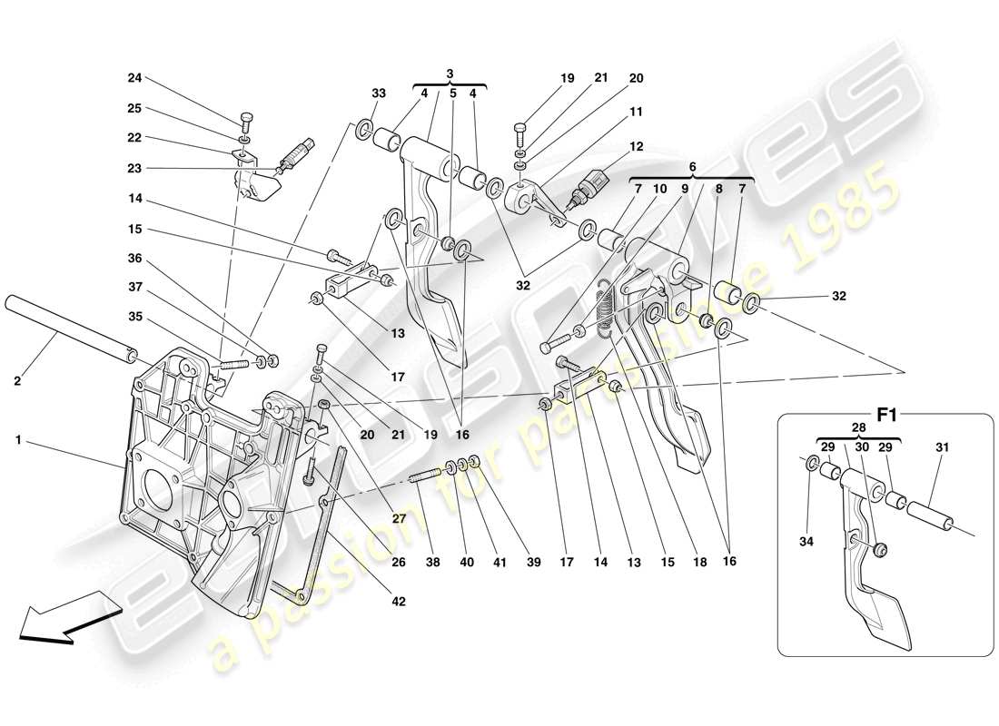 ferrari f430 spider (europe) pedal board part diagram