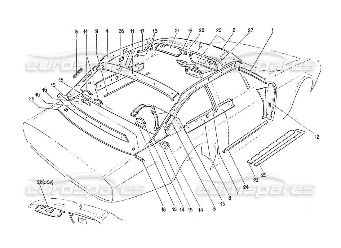 ferrari 365 gt 2+2 (coachwork) inner trim & accessories part diagram