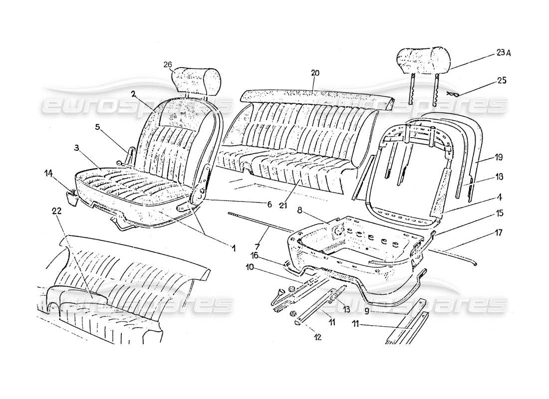 ferrari 365 gt 2+2 (coachwork) front & rear seats parts diagram