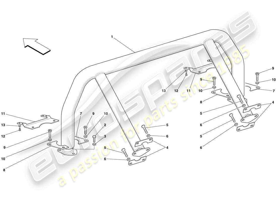 ferrari 599 gto (rhd) rollbar parts diagram