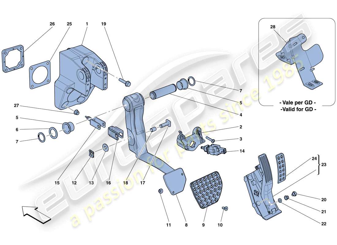 ferrari f12 berlinetta (usa) complete pedal board assembly part diagram