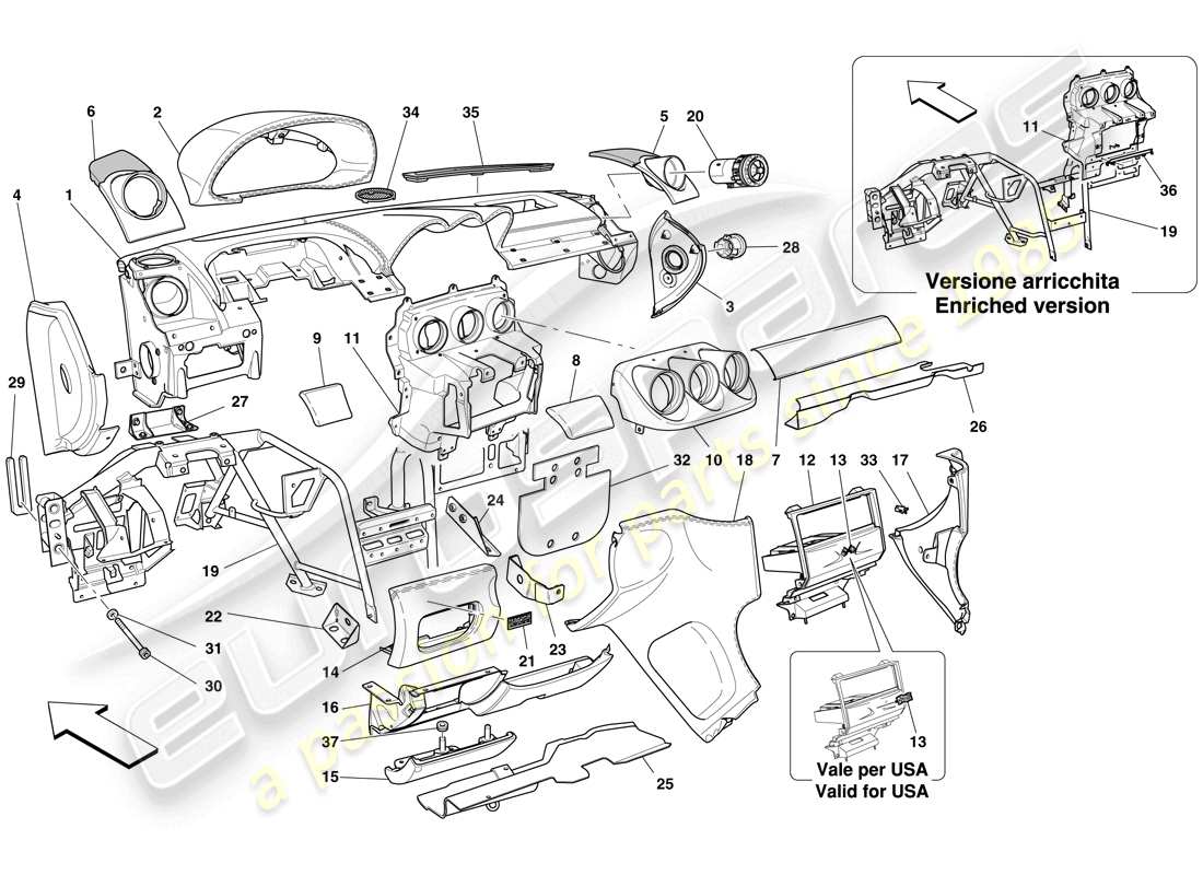 ferrari 612 sessanta (europe) dashboard part diagram