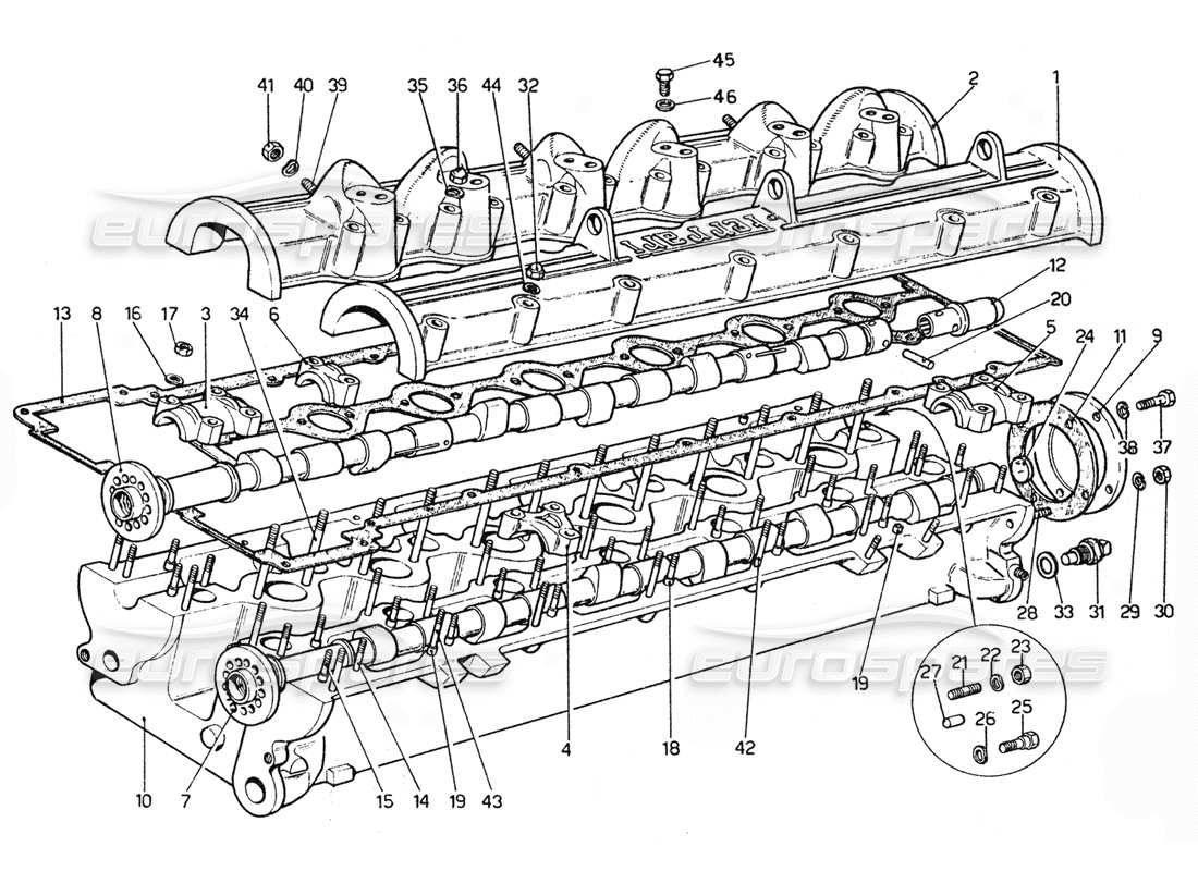 ferrari 365 gtc4 (mechanical) cylinder head rhs - revision part diagram