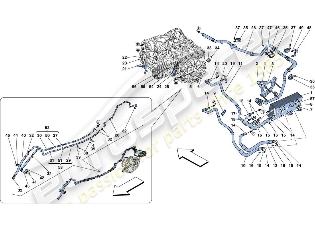 ferrari ff (rhd) gearbox oil lubrication and cooling system parts diagram