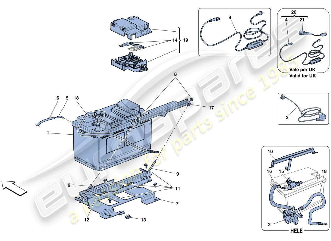 ferrari 458 speciale aperta (rhd) battery part diagram