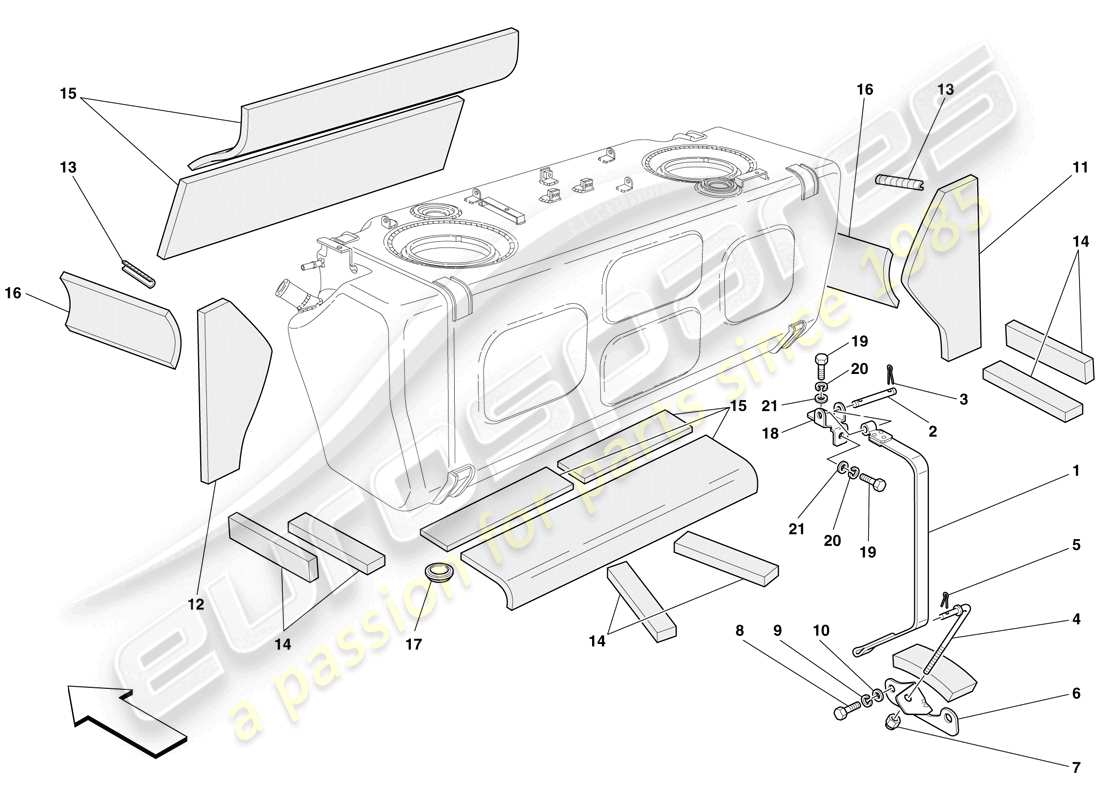 ferrari 612 scaglietti (rhd) fuel tank - insulation and protection parts diagram