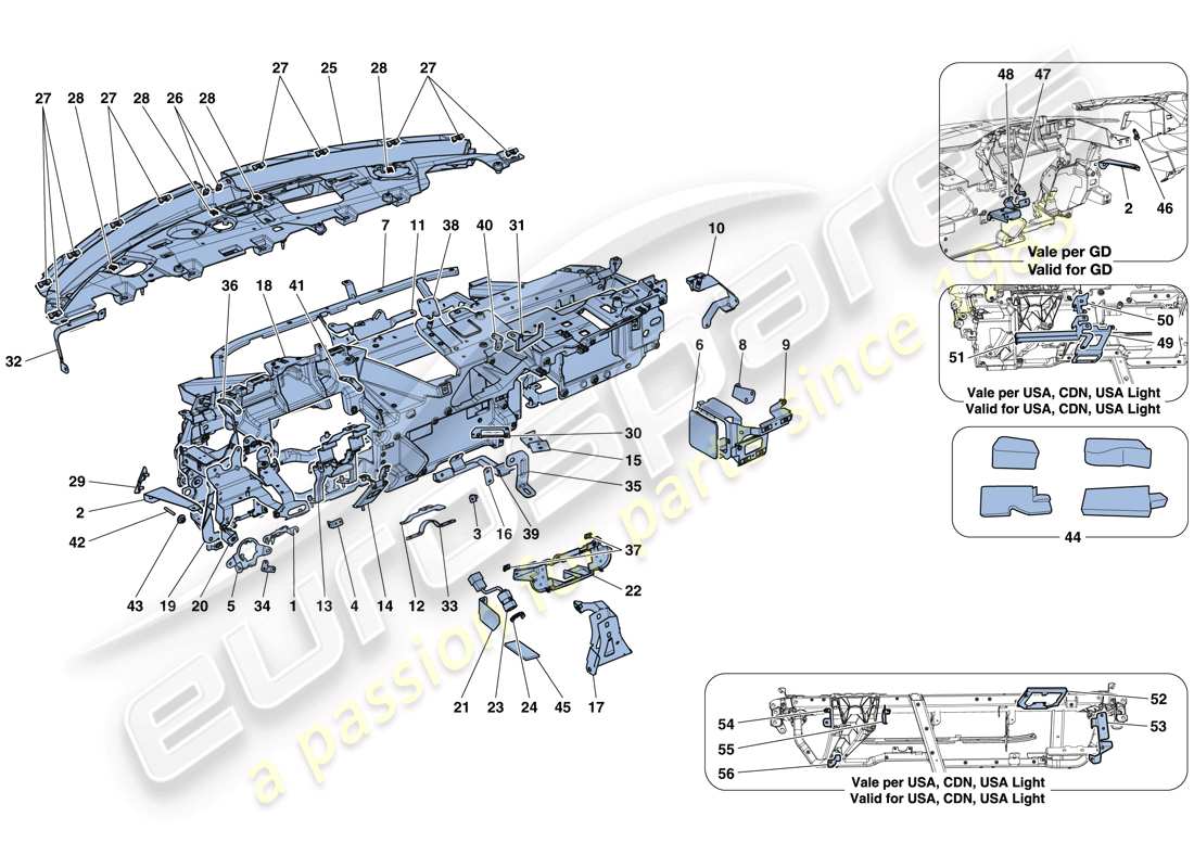 ferrari 488 spider (usa) dashboard - substructure part diagram