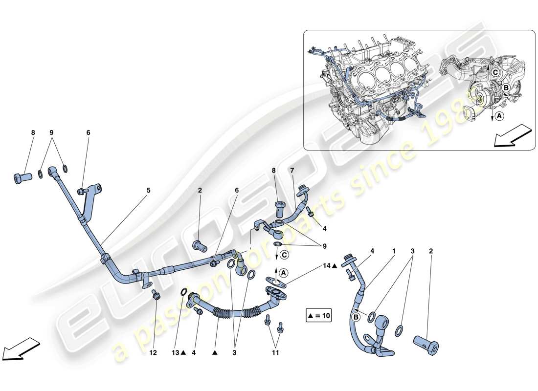 ferrari gtc4 lusso t (rhd) cooling-lubrication for turbocharging system parts diagram