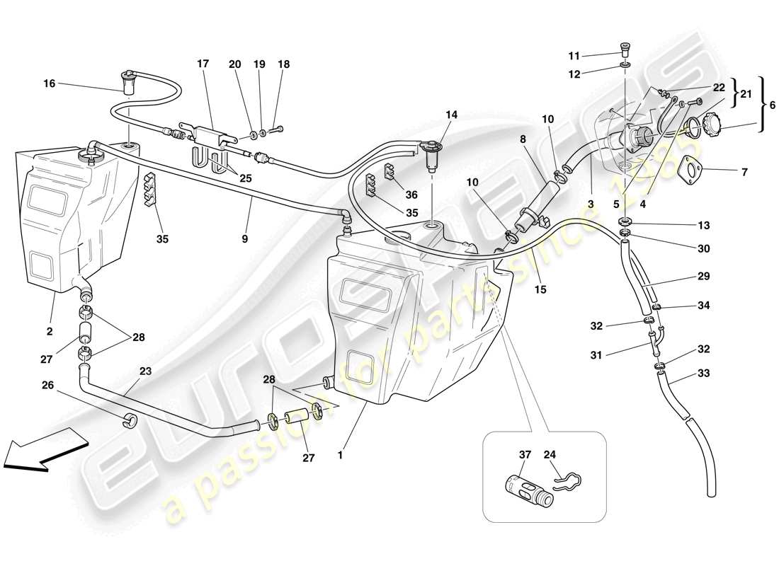 ferrari f430 scuderia spider 16m (rhd) fuel tanks and filler neck parts diagram