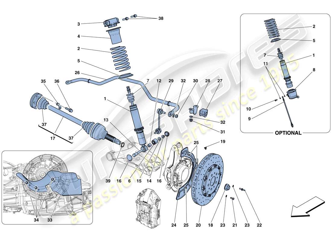 ferrari gtc4 lusso t (europe) rear suspension - shock absorber and brake disc part diagram