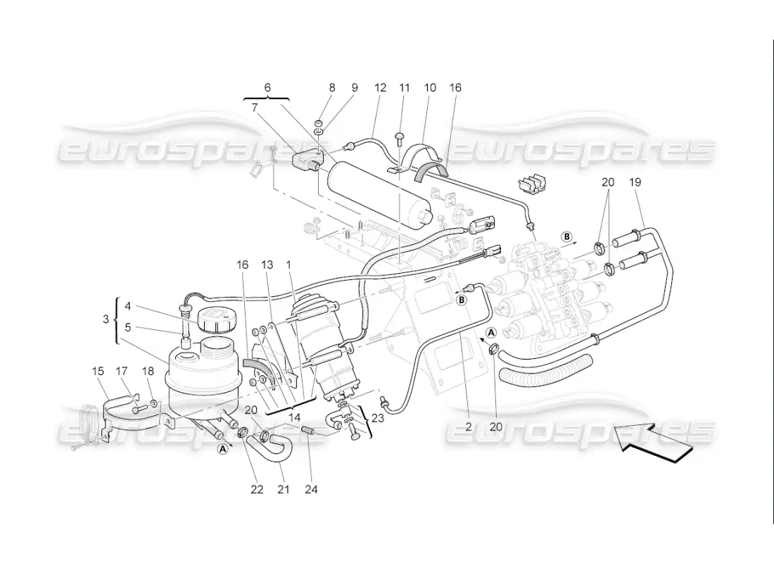 maserati qtp. (2007) 4.2 f1 gearbox activation hydraulics: tank and pump parts diagram