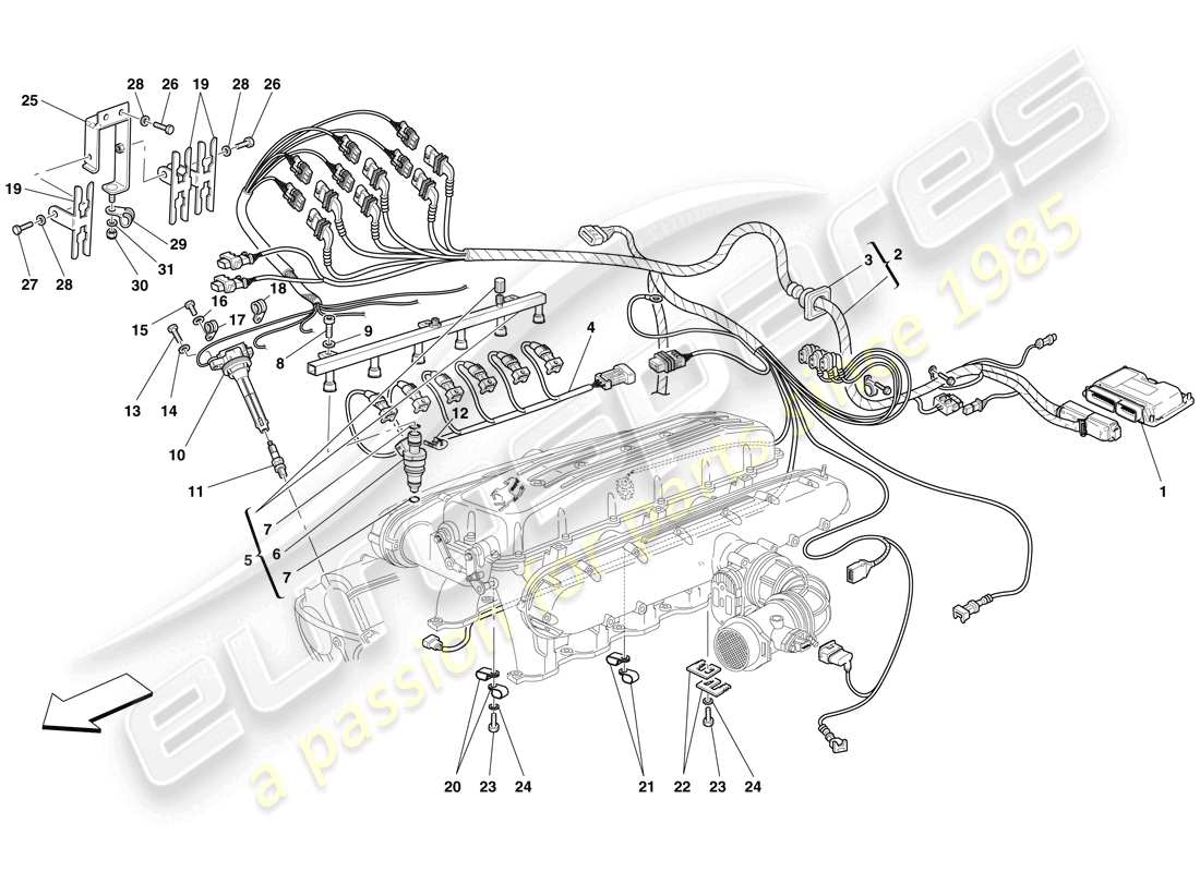 ferrari 612 scaglietti (rhd) injection - ignition system parts diagram