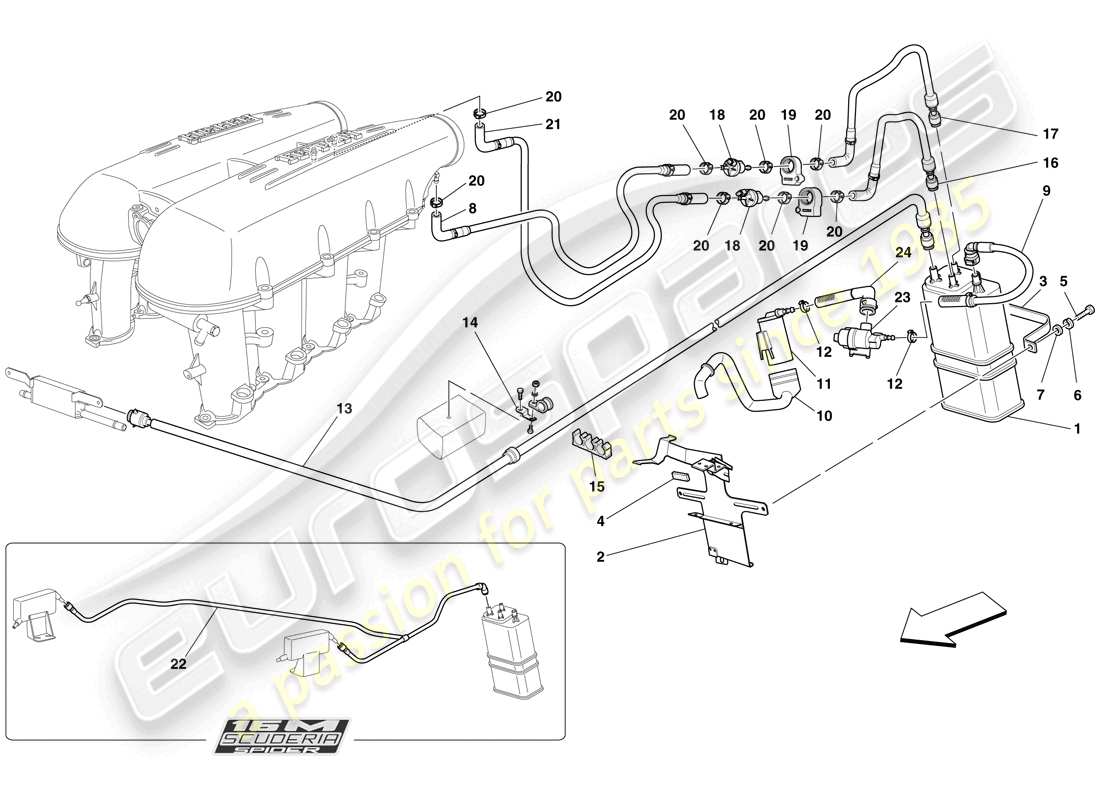 ferrari f430 scuderia spider 16m (rhd) evaporative emissions control system parts diagram