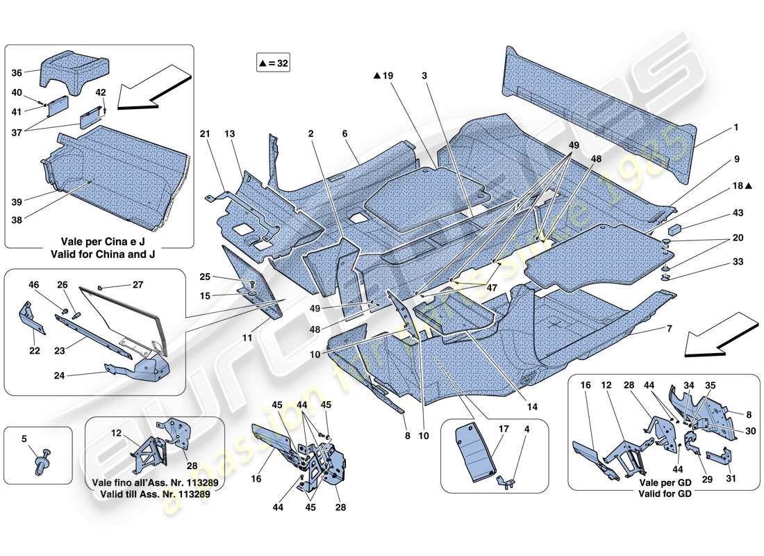 ferrari 458 spider (usa) passenger compartment mats parts diagram