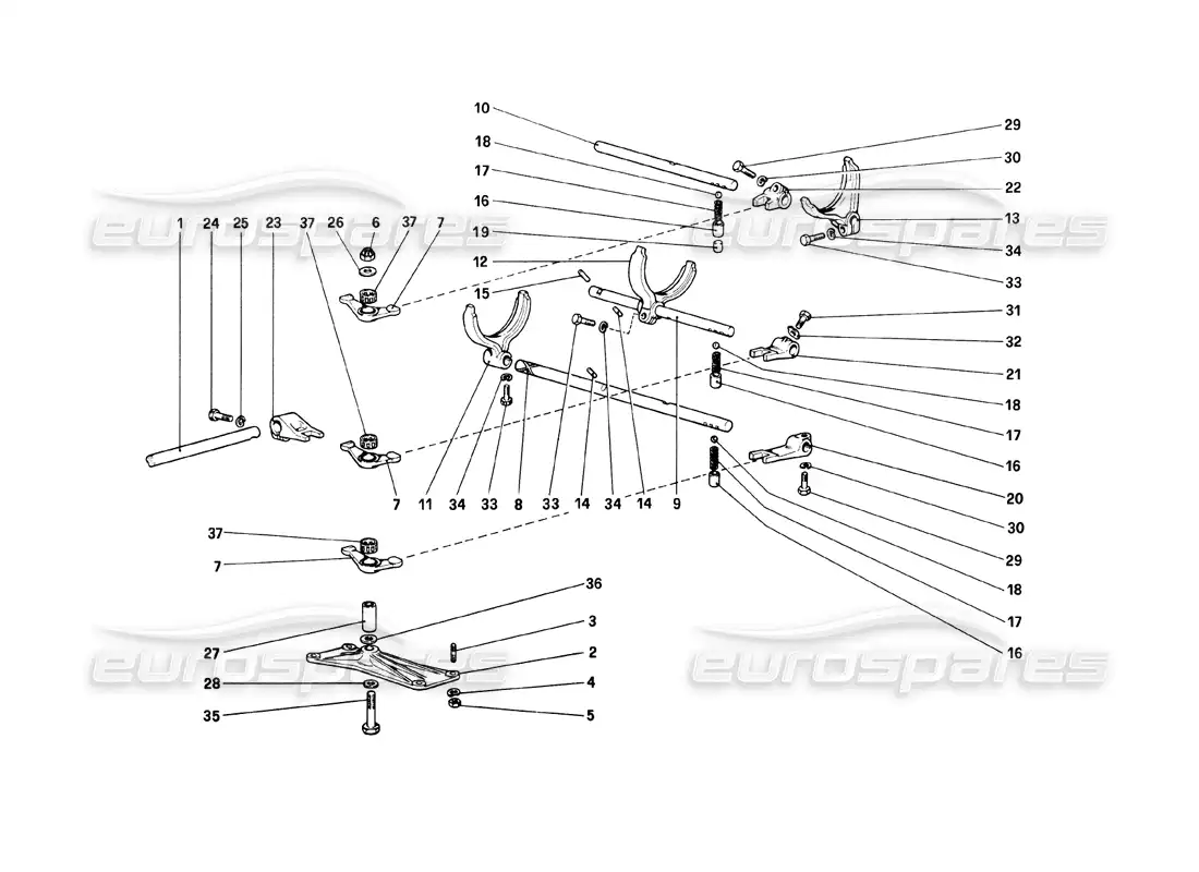 ferrari mondial 8 (1981) inside gearbox controls parts diagram