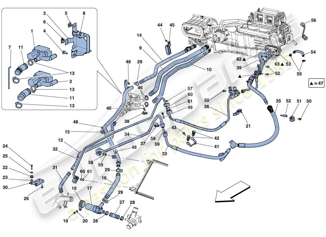 ferrari f12 berlinetta (usa) ac system - water and freon parts diagram