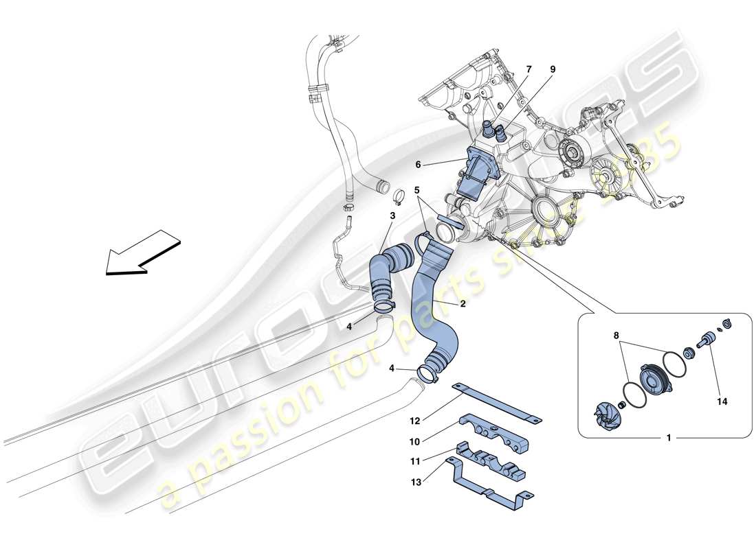 ferrari 458 spider (usa) cooling - water pump part diagram