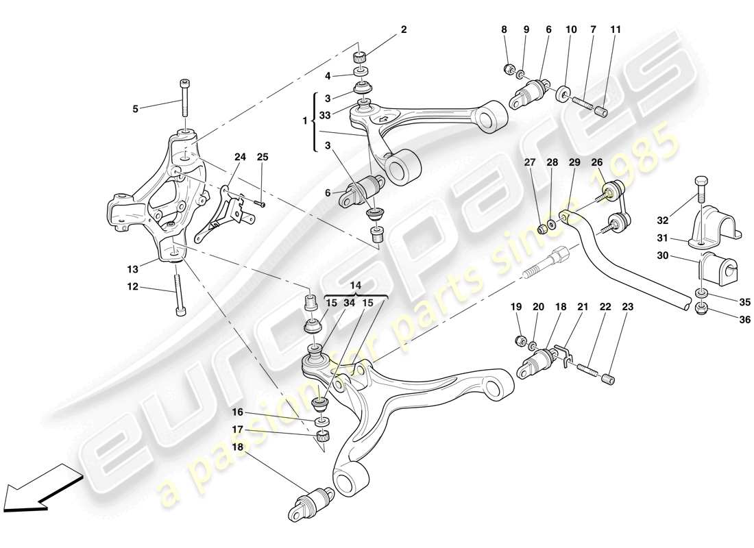ferrari 599 gtb fiorano (europe) front suspension - arms and stabiliser bar parts diagram