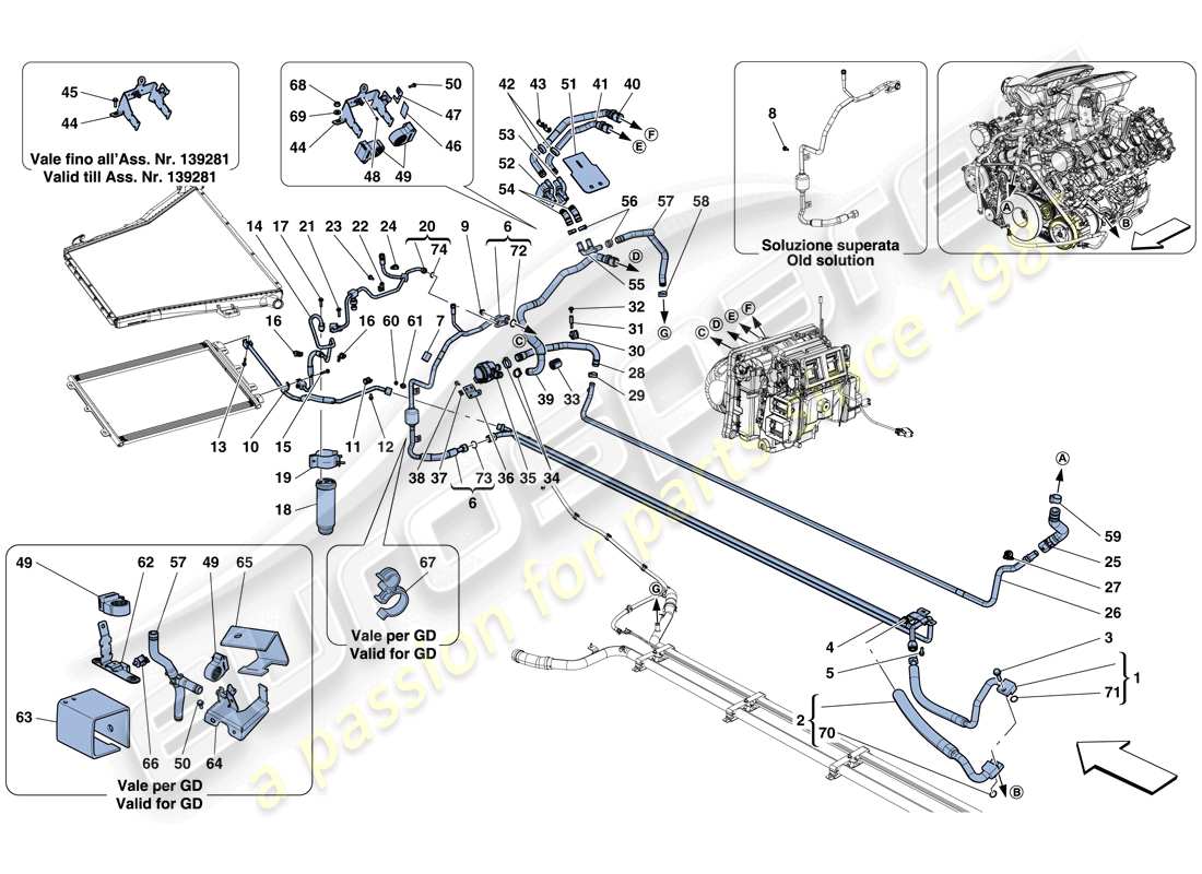 ferrari 488 gtb (usa) ac system - water and freon parts diagram
