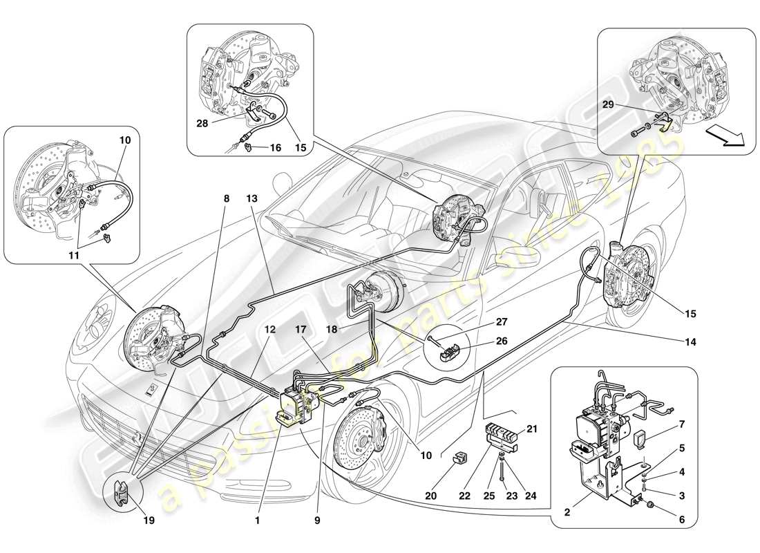 ferrari 612 scaglietti (rhd) brake system parts diagram