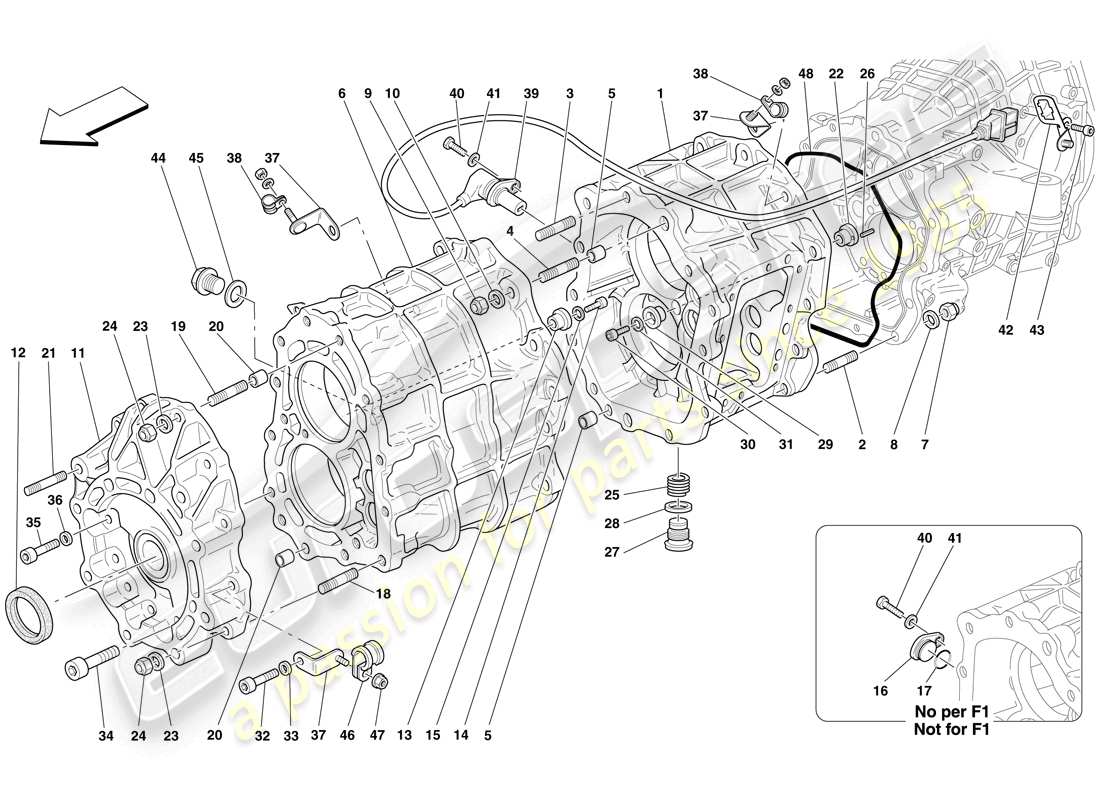 ferrari 612 scaglietti (rhd) gearbox housing parts diagram