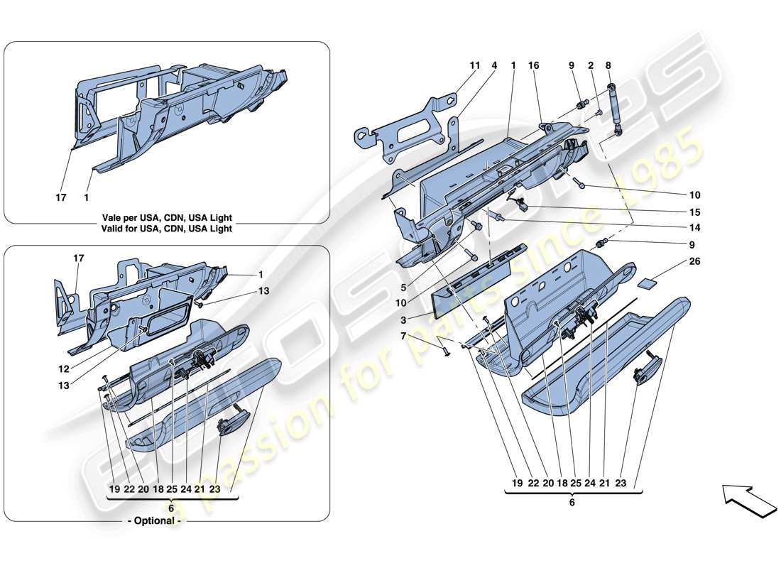 ferrari california t (rhd) glove compartment parts diagram