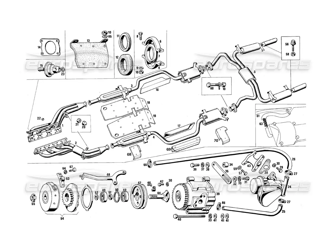 maserati qtp.v8 4.9 (s3) 1979 exhaust pipes and air pump parts diagram