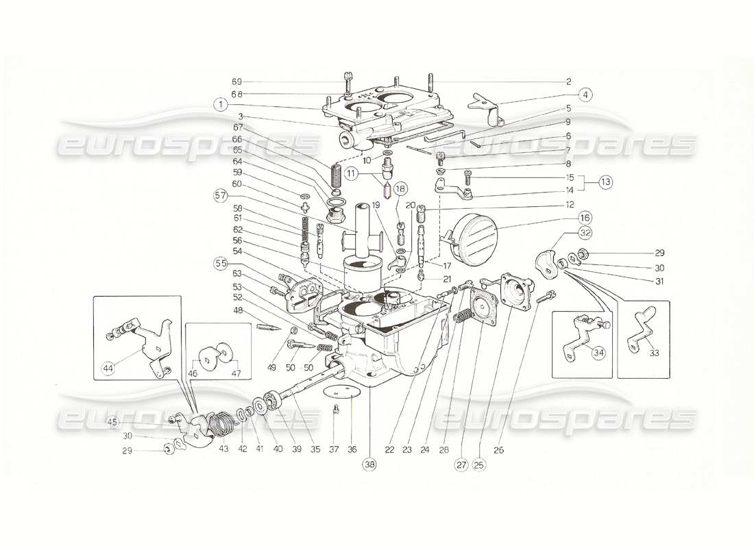 ferrari 308 gt4 dino (1976) weber 40 dcnf carbs (australian 1976 version) parts diagram