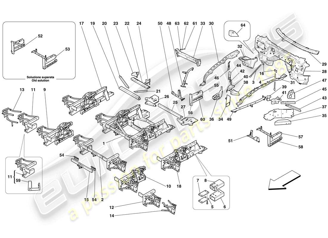 ferrari 599 gto (usa) structures and elements, front of vehicle part diagram